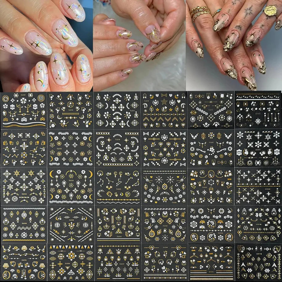 30PCS Nail Stickers, 3D Self-Adhesive Nail Decals